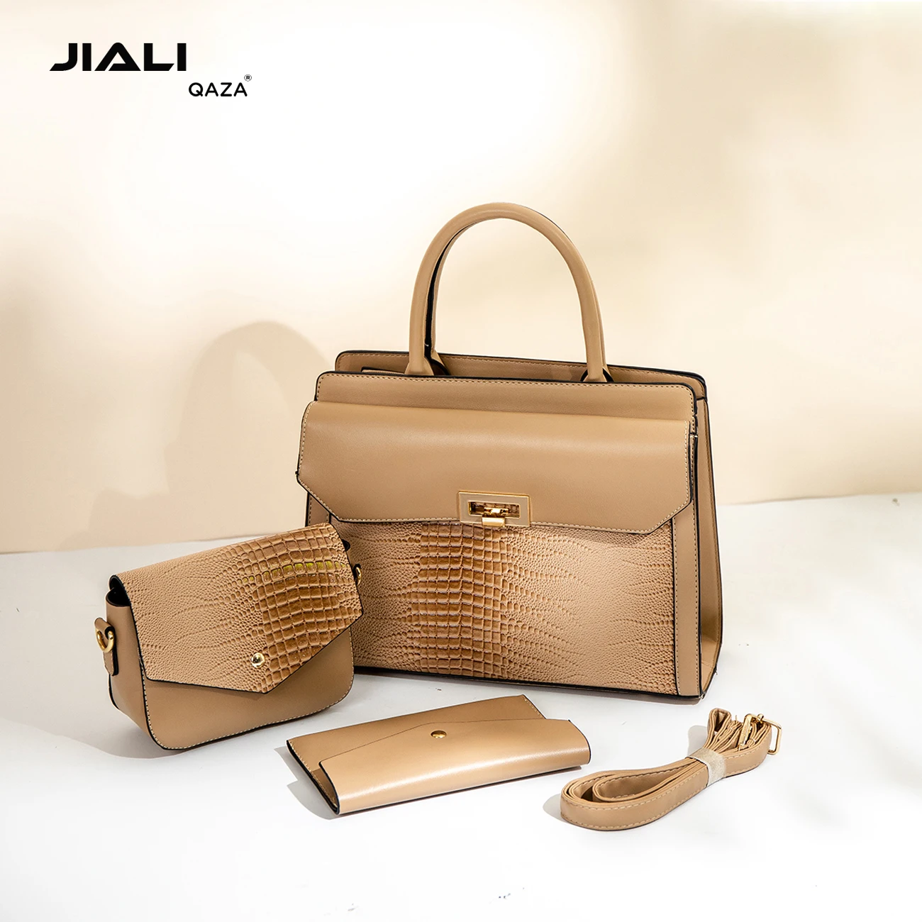 QAZA supplier wholesale luxury womens purses and tote bag 2023 new fashion pu leather designer big 3 pcs set ladies hand bags