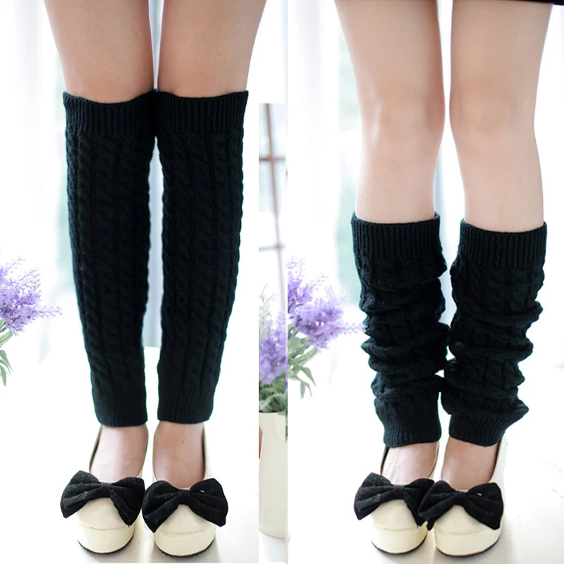 Модные вязаные леггинсы до колена, новый дизайн, зимние теплые вязаные акриловые чулки, однотонные женские зимние Чехлы для сапог