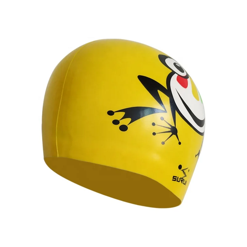 Factory offer kid Cartoons animal 100% silicon swimming caps for children