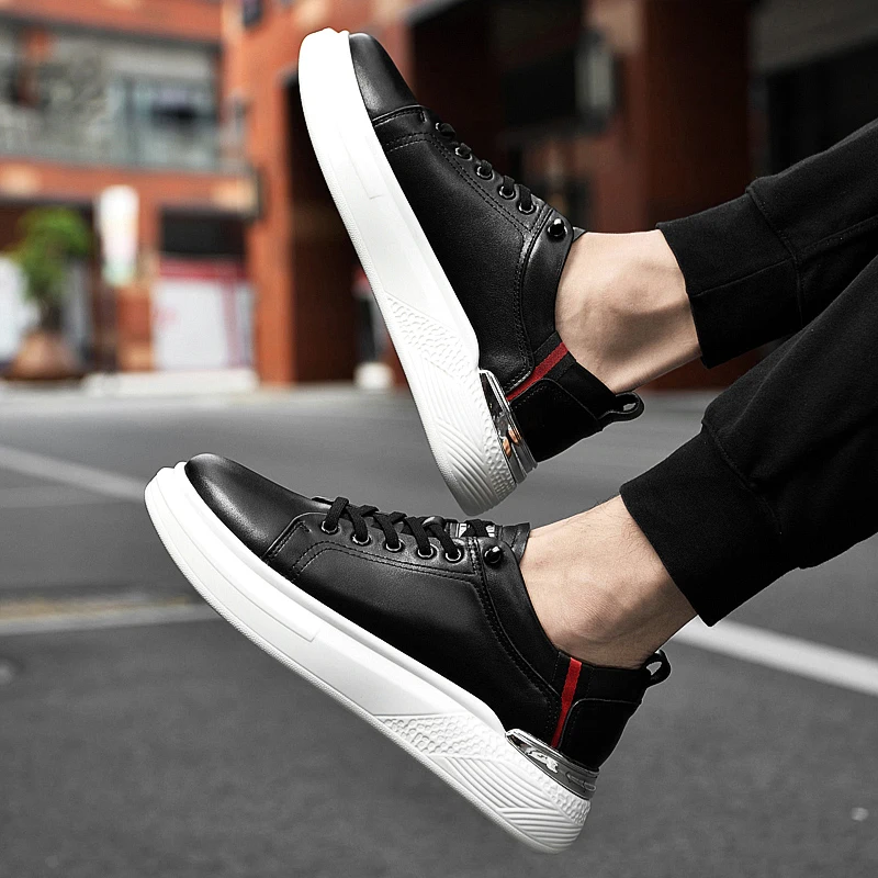 men casual shoes brand genuine leather heighten elevator shoes for men height increasing board shoe 37-44