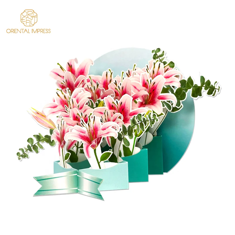 Wholesale 3D Lily Bouquet Pop Up Get Well Soon Greeting Card Sympathy Cards