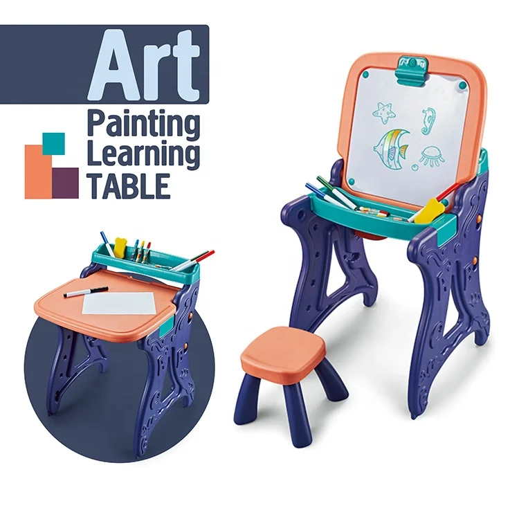 
Multi-Function 2 In 1 Double Sided Painting Drawing Board With Chairs Kids Learning Table 