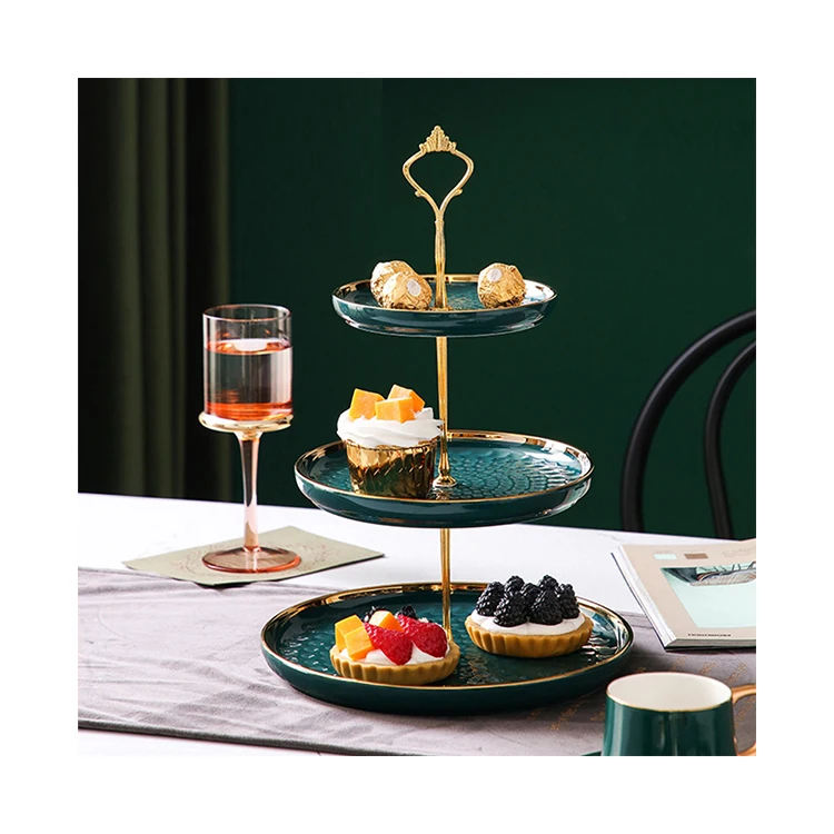 Wholesale wedding living room fruit snacks tea decorating luxury 3 tier cake stand ceramic