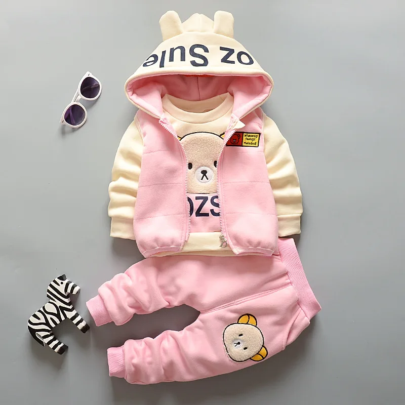 Fashion Winter Kids Clothing Sets Casual Cute Cartoon Bear Printing Autumn Three Pieces Set Boutique Baby Clothes Boys