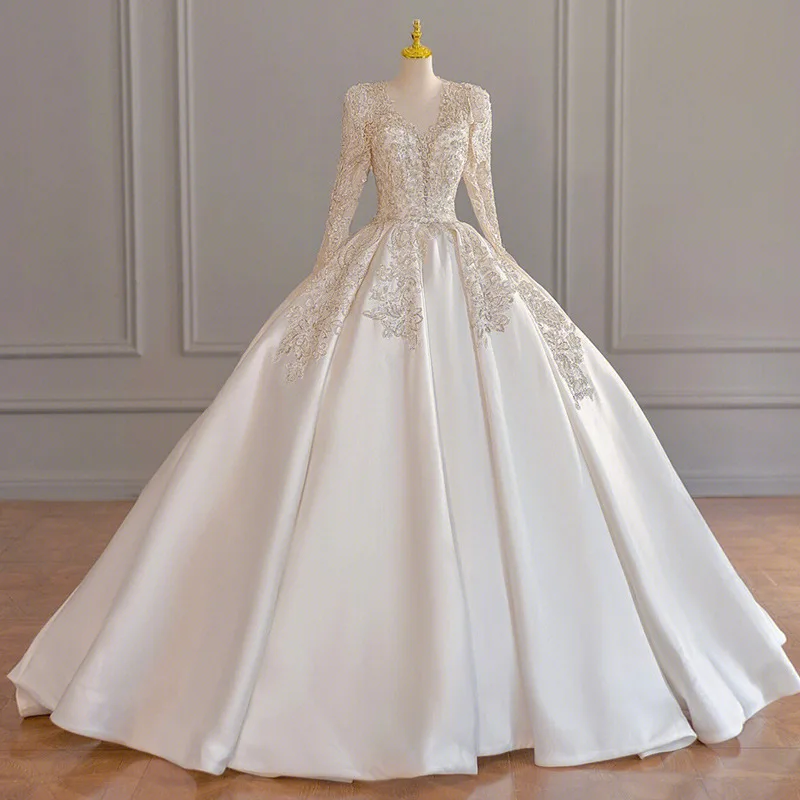 2023 New Modern Evening Elegant Ball Gown Princess Dress for Women 2 Piece Vintage Vestido De Noiva Long Sleeve Wedding Dress