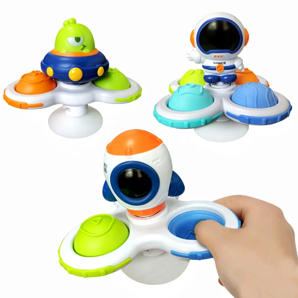 2024 New Arrival Space Baby Sensory 3pcs Suction Cup Spinner Toys for 1 2 Year Old Boy