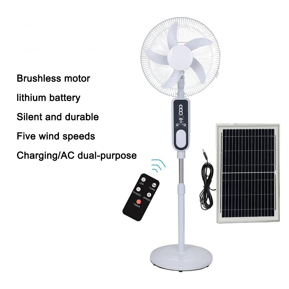16 inch Rechargeable standing fan 12V AC DC Solar Energy with solar panel and led night light