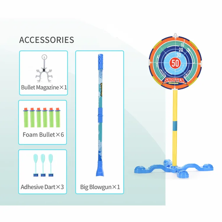 Kids Blowgun Shooting Target Toy With Adhesive Throw Dart & Foam Bullet Sport Toy