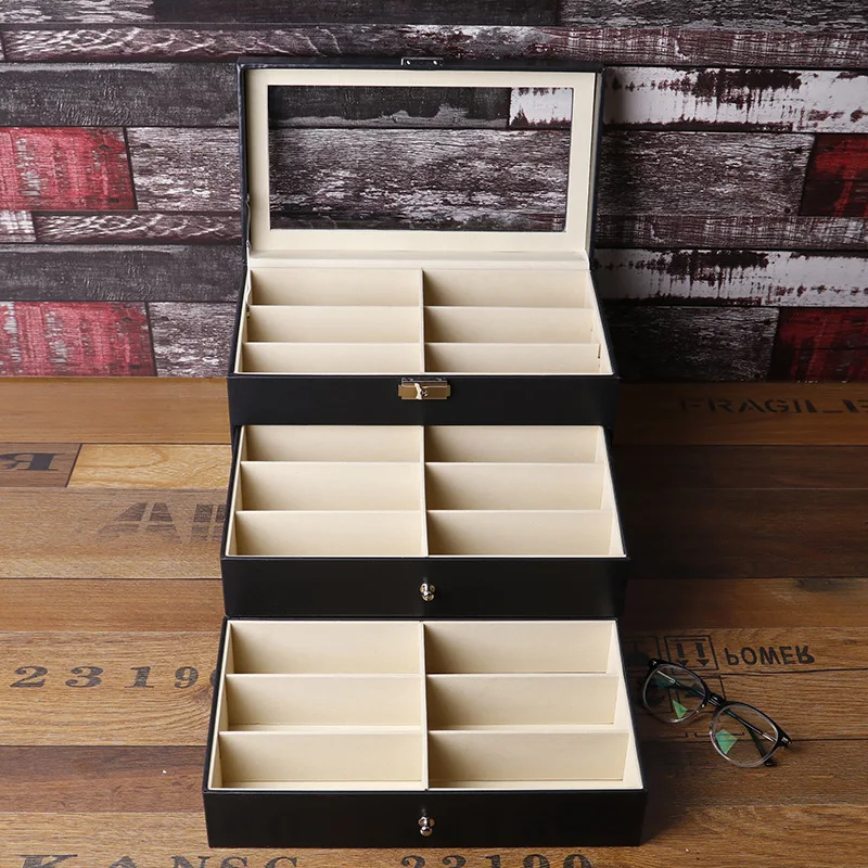 18 Slots Sunglasses Organizer Collector Eyeglasses Sunglass Glasses Storage Box Eyeglasses Eyewear Display Case with Drawer
