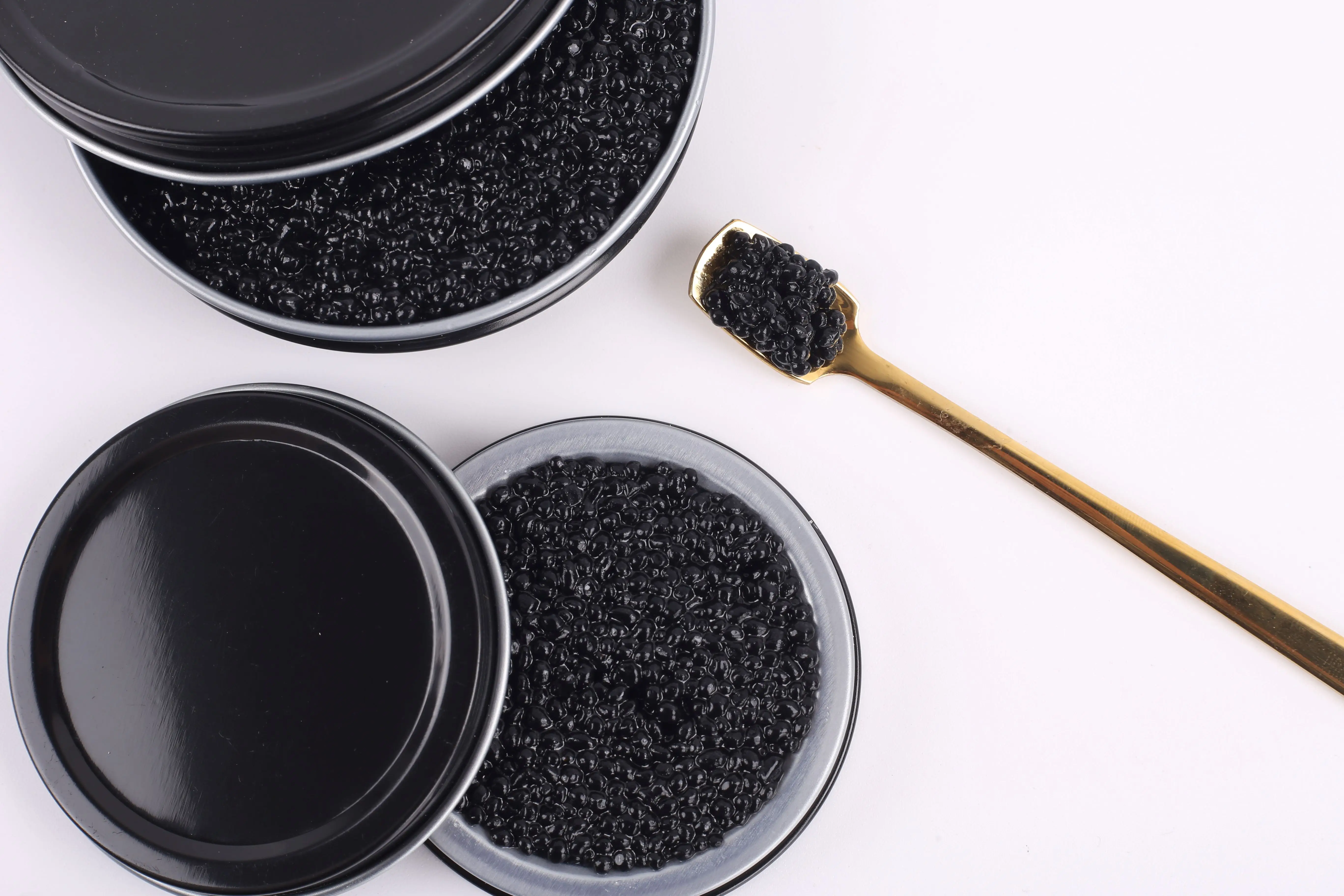 Various Capacities Metal Tinplate Vacuum Caviar Tin for Food Storage in different colours with logo printing customization
