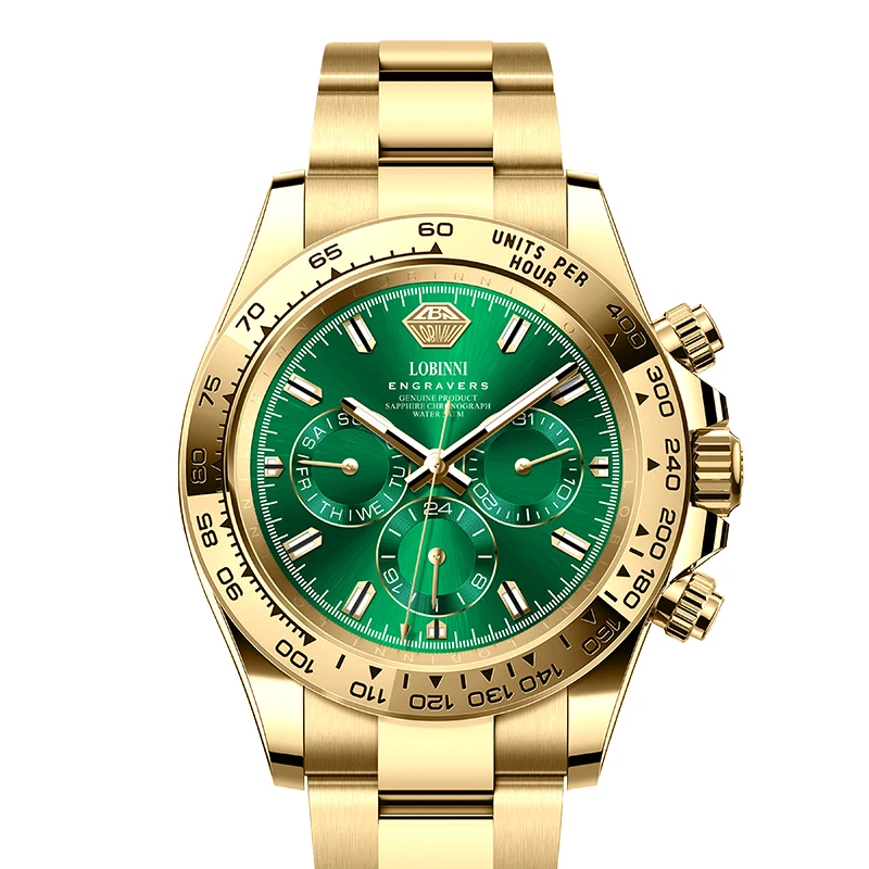 LOBINNI Green Dial Golden Luxury New OEM Custom Model Luxury High-end Gold Mechanical Watch For Men