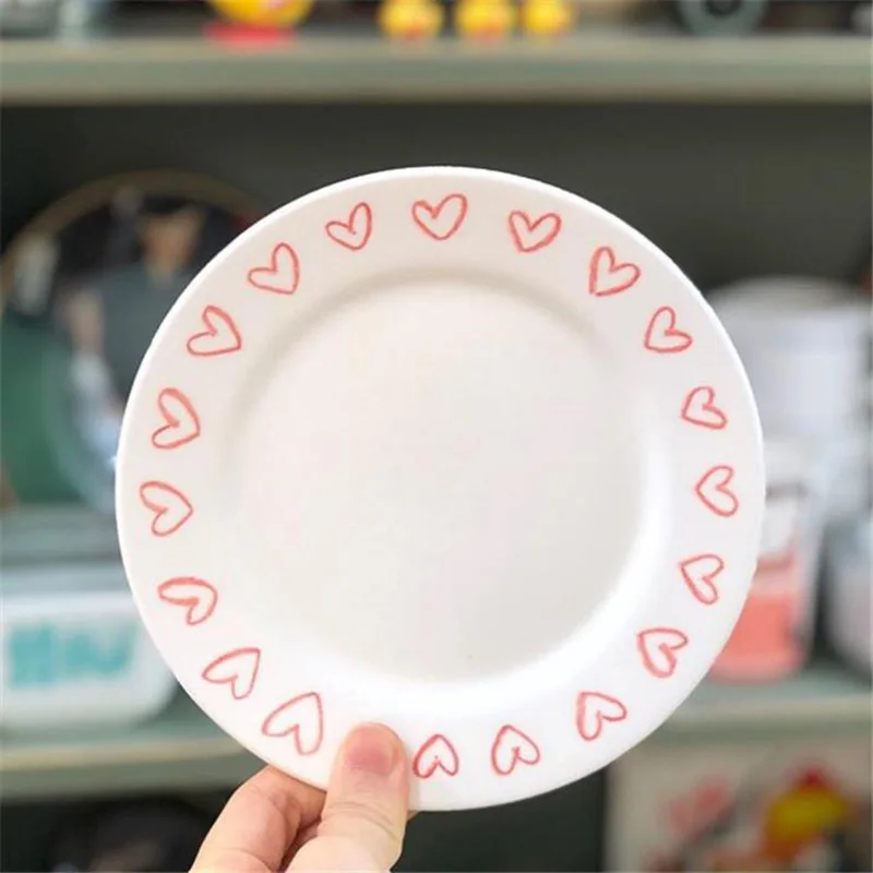 Solhui Hot Sale Creative Home  Ceramic Dessert Plate Cake Plate With Heart Printing