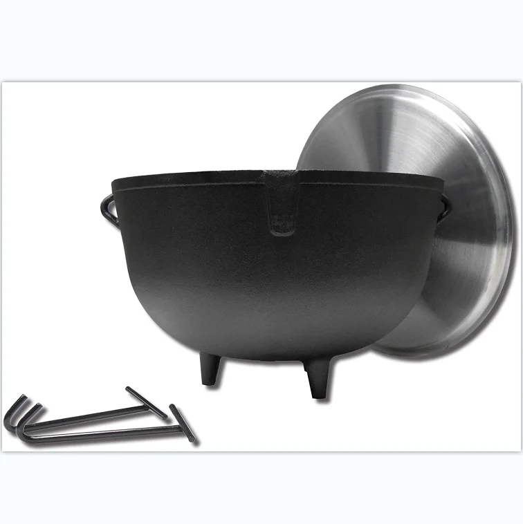 10-Gallon Heavy Duty Cast Iron Jambalaya Pot with Feet and Aluminum Lid