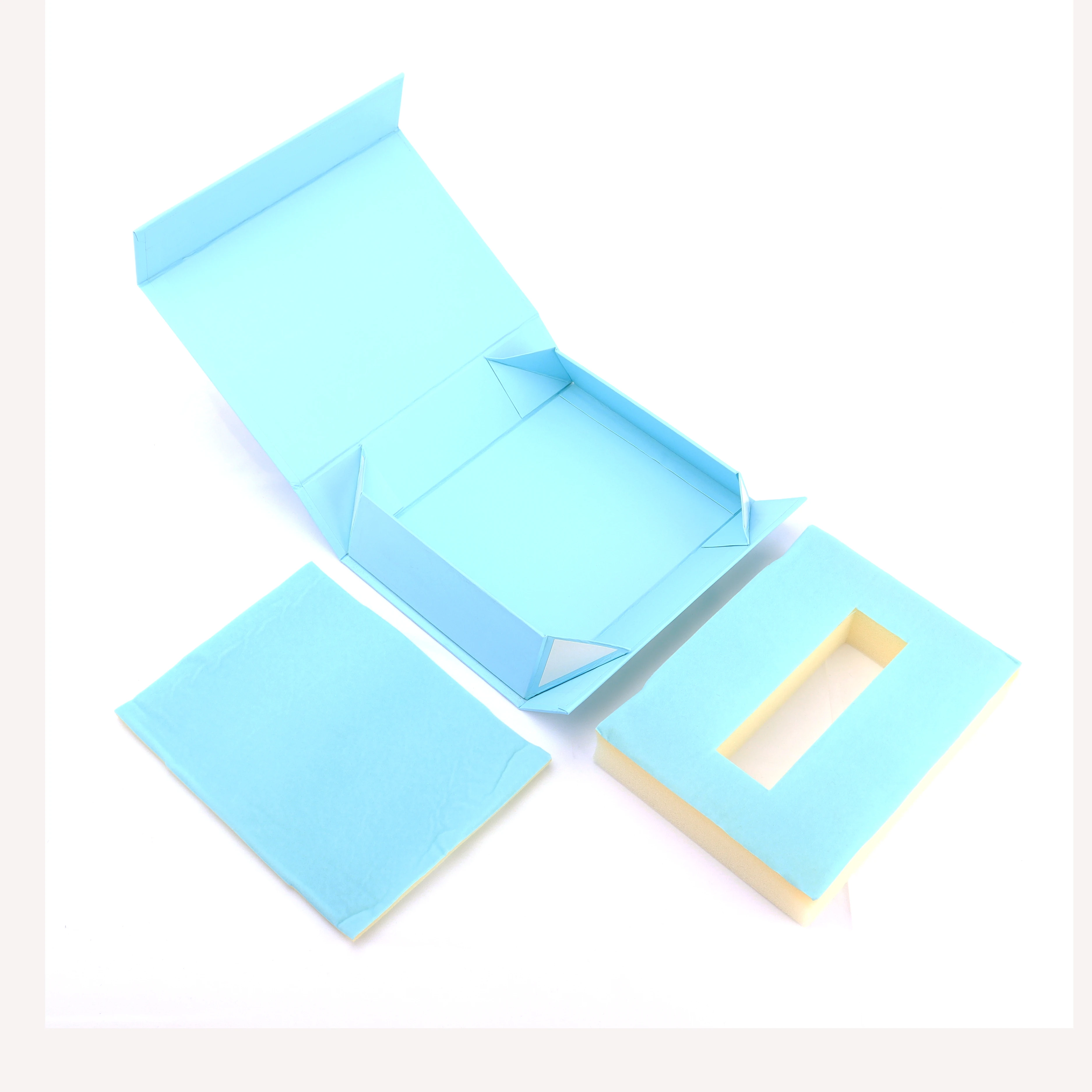 Brivote custom design light blue magnetic fold box cosmetics lid box with insert skin care perfume oil bottles packing paper box