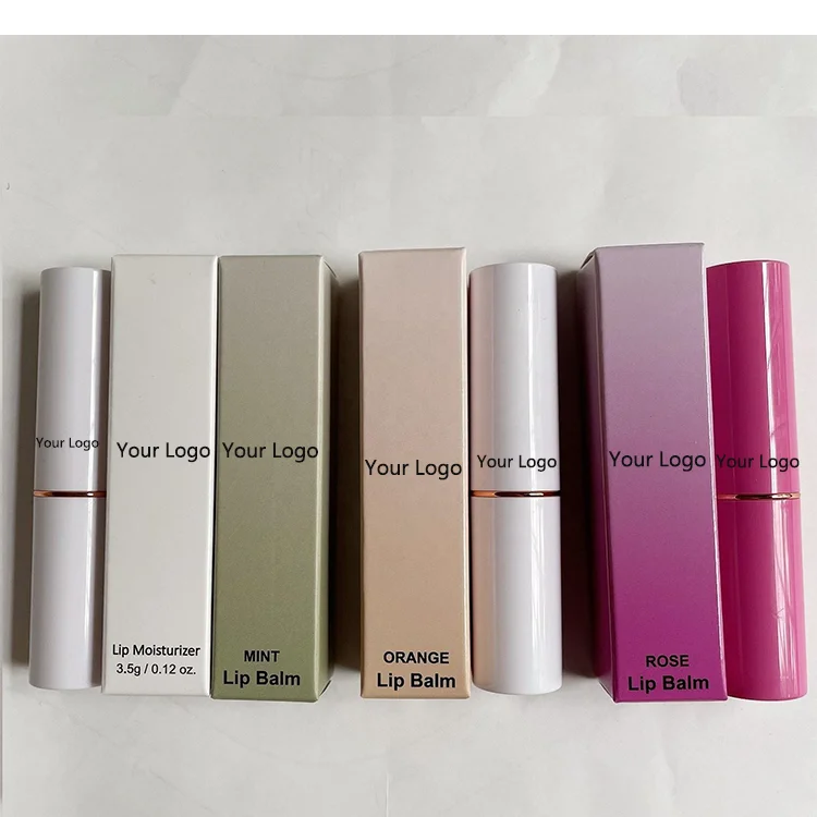 Wholesale Private Label Custom Logo Box Cosmetics  Natural Fruit Treatment Moisturizing Vegan Tint Pink Lip Balm Gloss Stick