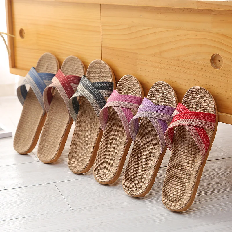 Elegant Cotton and Linen House Slippers for Women Fashionable Home Slippers in Slide Style