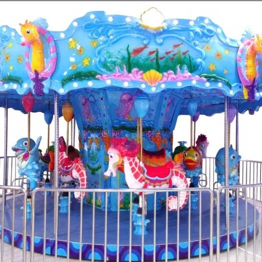 Indoor park kiddie carrousel 12 seats ocean style amusement park ride
