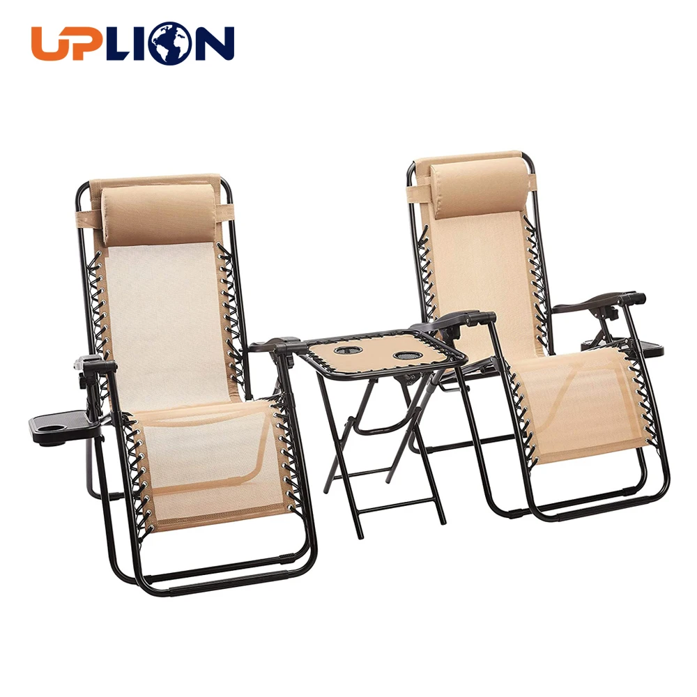 Uplion Outdoor Adjustable Zero Gravity Folding Reclining teslin Lounge Chair with Side table and Pillow