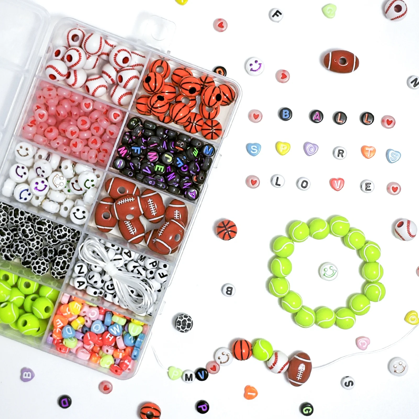 New Design Boys Rugby Baseball Tennis Soccer Ball Football Alphabet Beads DIY Accessories Kit for Jewelry Bracelet Making