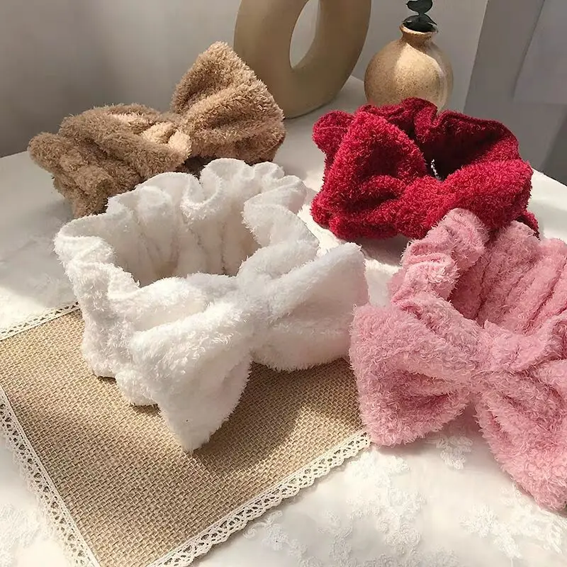 
Spa Coral Fleece Makeup Shower Terry Cloth Bow Headbands for Washing Face Women Facial Hair Band 
