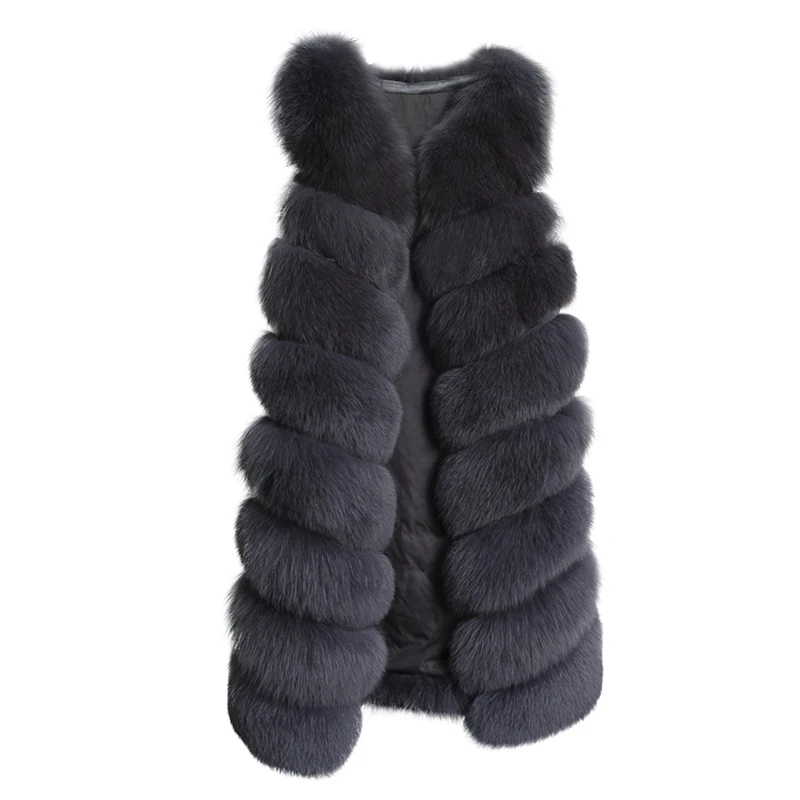 Jtfur Winter Fox Fur Gilet Women Charming Grey Real Fox Fur Lined Vest