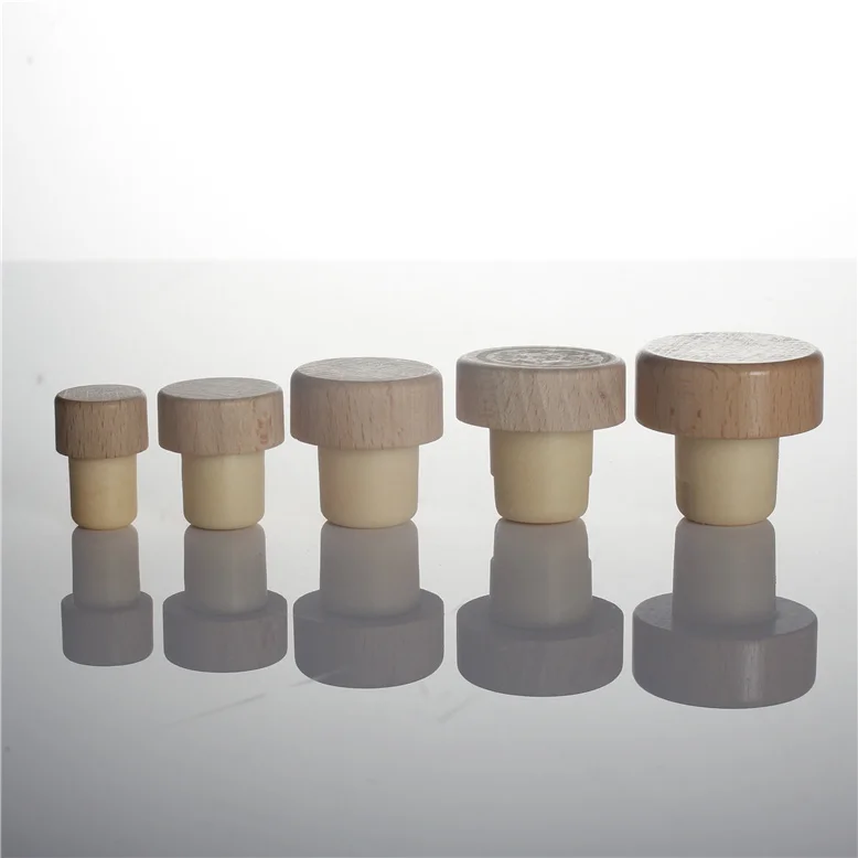  Customized luxury wooden bottle stopper T shape gin whiskey spirits whisky synthetic cork vodka
