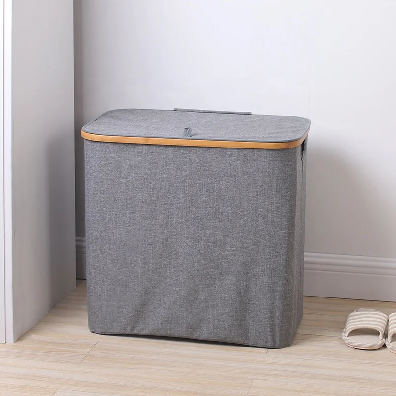Laundry Hamper Bamboo Frame Durable Cloth Bag Sorter Storage Basket Bin
