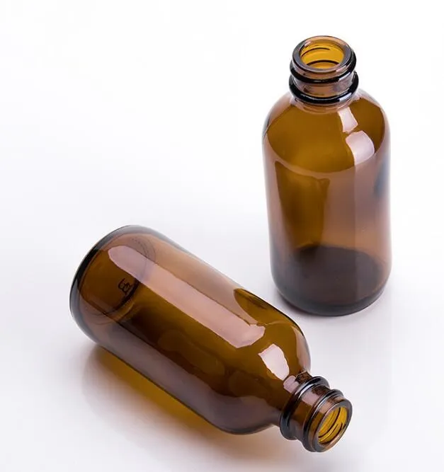 60ml 2oz amber boston round essential oil, hair oil glass bottles with marked dropper