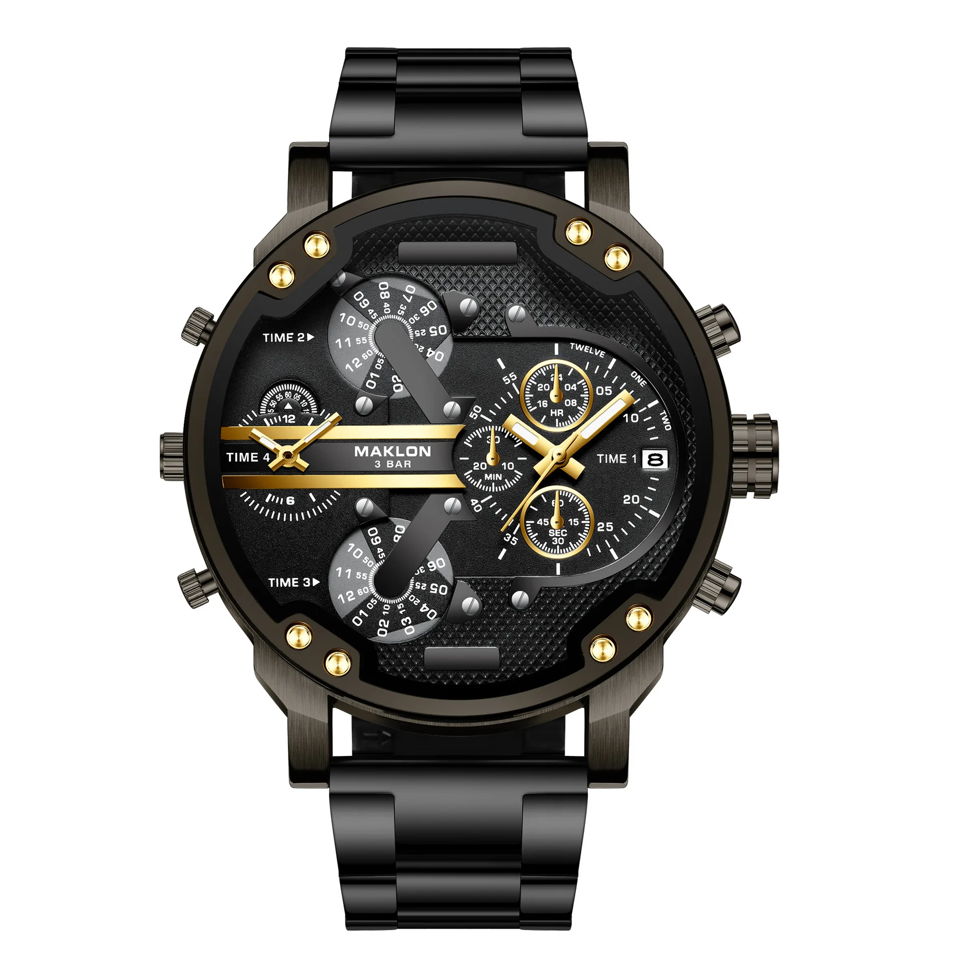 2024 Fashion Luxury Stainless Steel 2 Time Zone Men Quartz Watches Oversize Large Wristwatch Custom logo Men Business Watches