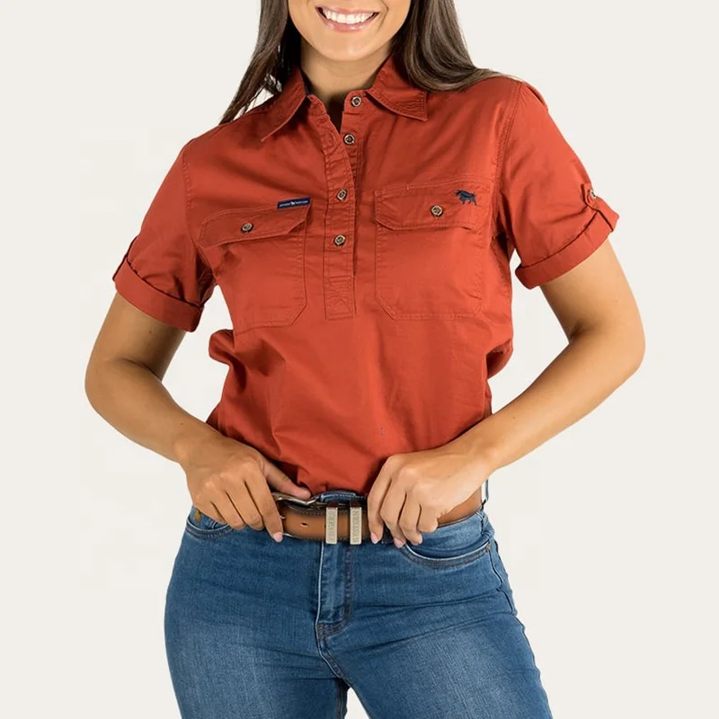 Classic Australian work shirts for women casual cotton UV protection turn down collar custom shirt for work wear
