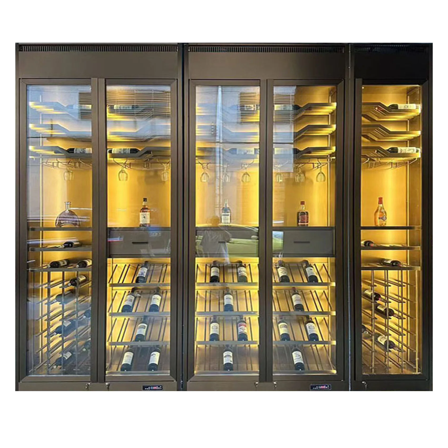 Modern luxury thermostatic cooler glass stainless steel red wine cellar bar storage display whiskey wine display cabinet