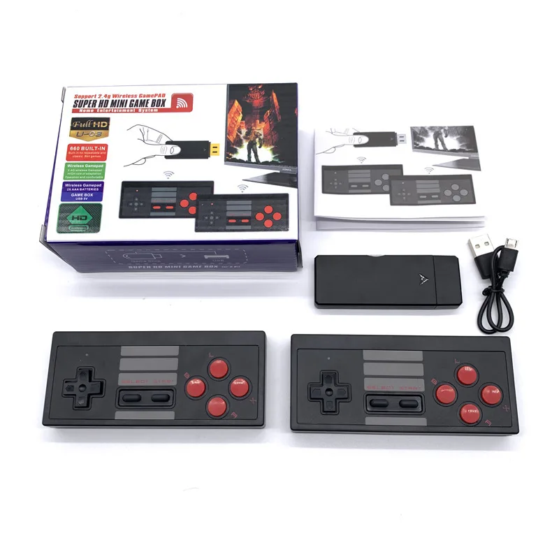 Hot Selling Mini Game Console USB Wireless U03 Handheld TV Video Game Console Build In 621 8 Bit Retro Game Console Dual Gamepad