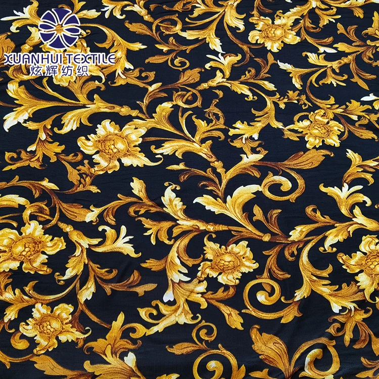 
Xuanhui Textile Printed Knitted Fabric Gold Chain Design FDY In Stock Polyester Four Way Stretch Spandex Fabric 