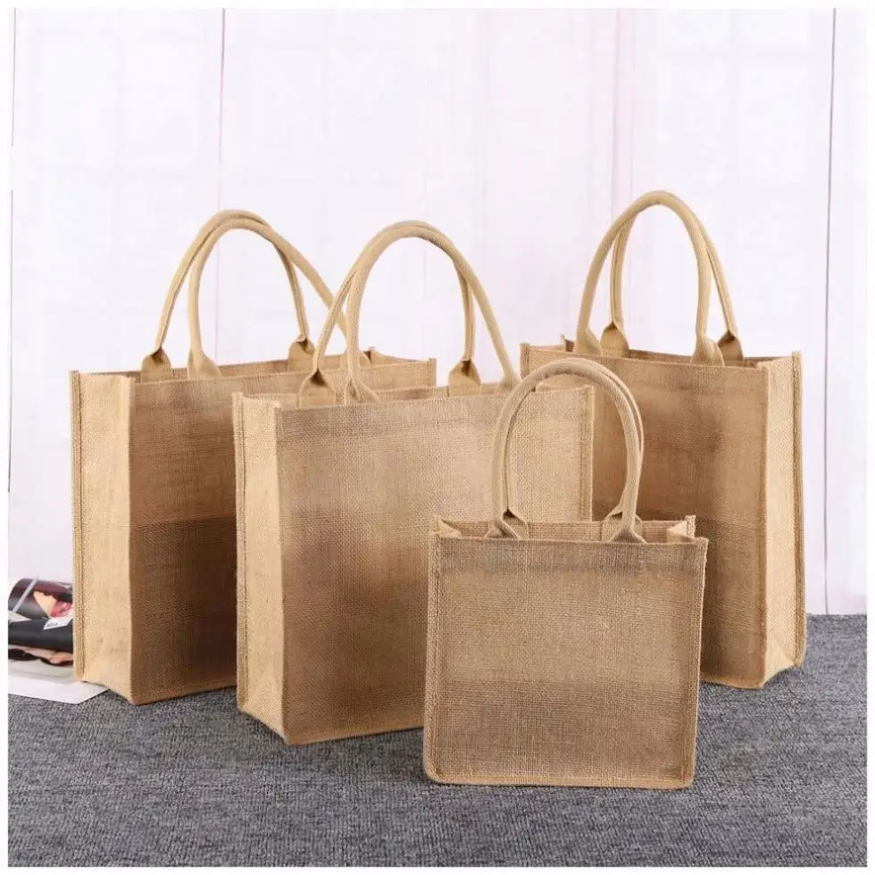Custom Eco Friendly Laminated Jute Bag Burlap Reusable Grocery Bag Linen Hessian Shopping Tote Bags With Custom Printed Logo