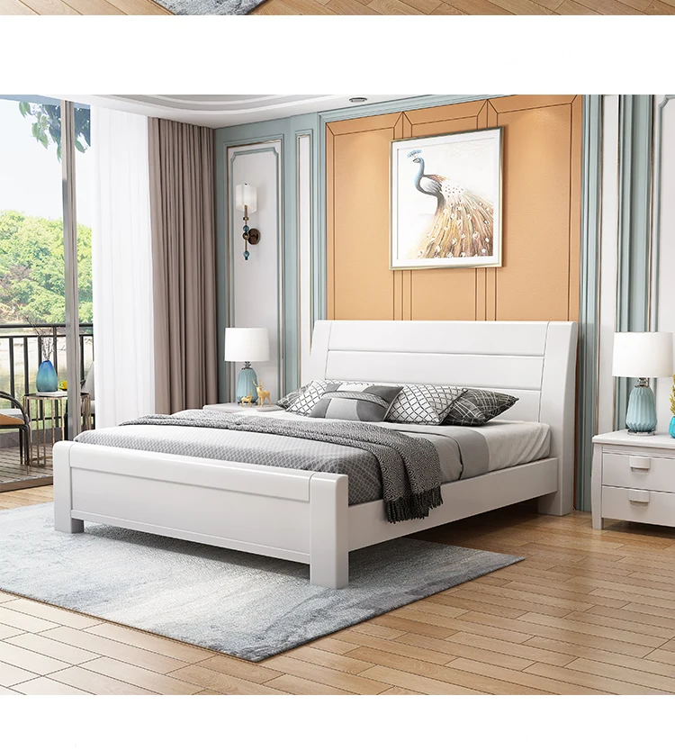 Solid wood bed 1.8m queen bed 1.5M double bed economical simple modern furniture master bedroom storage
