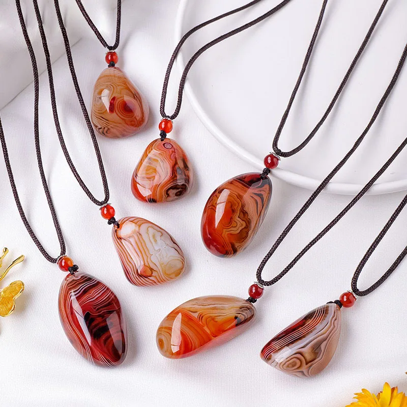 Natural Agate Stone Pendant Polished Sardonyx Pendants Healing Carnelian Necklace Pendant For Gifts
