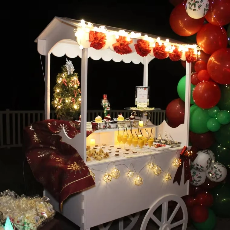 Wedding Supplies Party Birthday Decorations White Display Candy Cart Outdoor Dessert Cart Flower Cart with Wheels for Sale