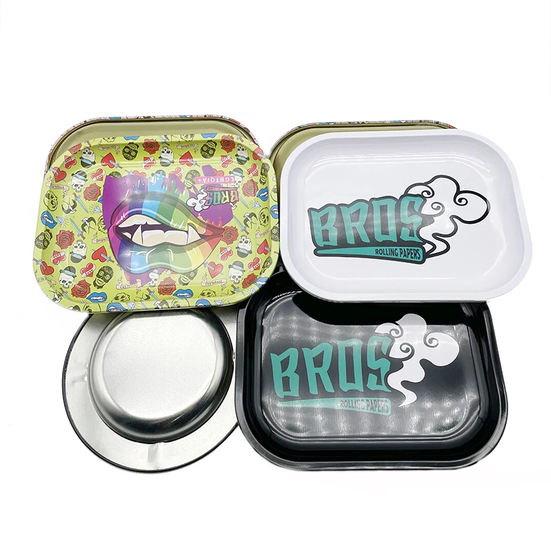 bros Custom logo tobacco Smoking tray Rolling Paper tin plate smoking rolling tray