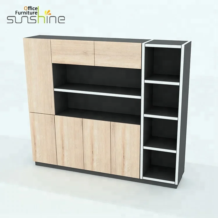Wooded Vertical Design Drawer Top Style Use Glass Door Library Rack Case Book Shelf Minimalist Melamine Boss Document Furniture