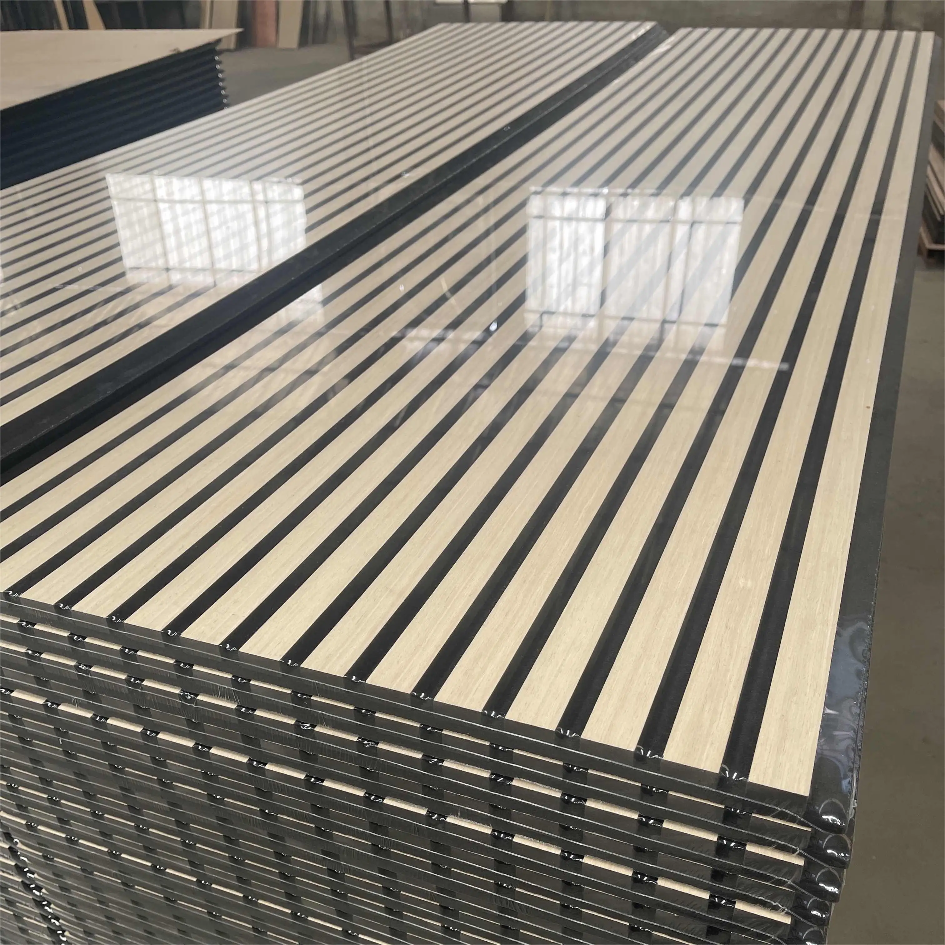 3d model design sound isolation acoustic panel wood slat board PET felt polyester fiber acoustic wall panels