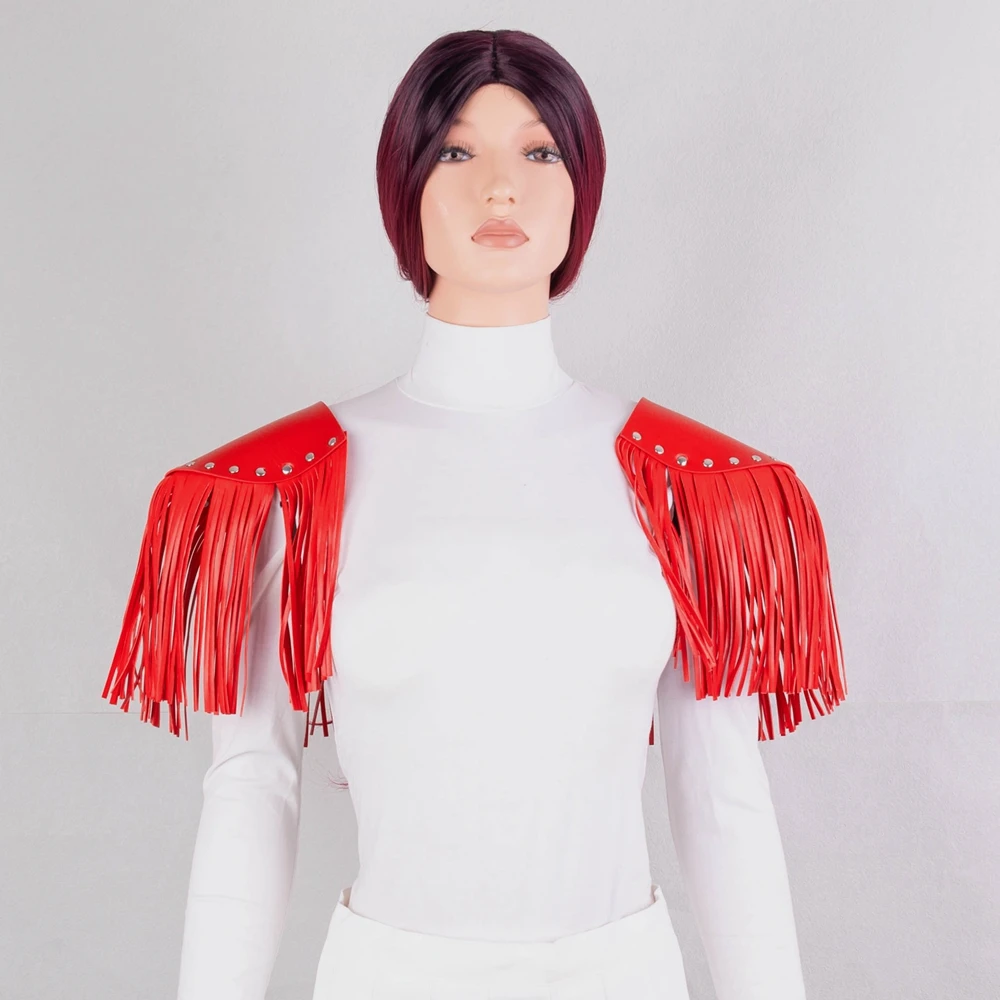 Women Punk Body Harness Leather Shoulder Gothic Tassel Mesh 2 PCS Rave Party Night Costume Party Dance Festival Accessory