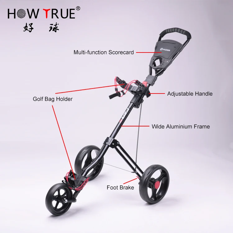 Factory Wholesale Golf 3 Wheels Push Cart Foldable