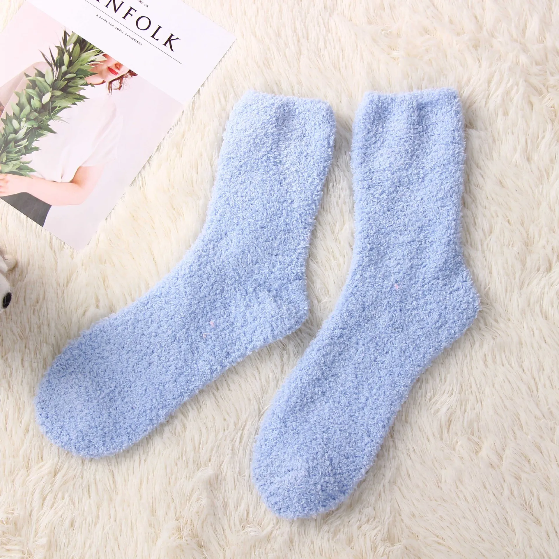 Most popular womens short fluffy microfiber home thick socks