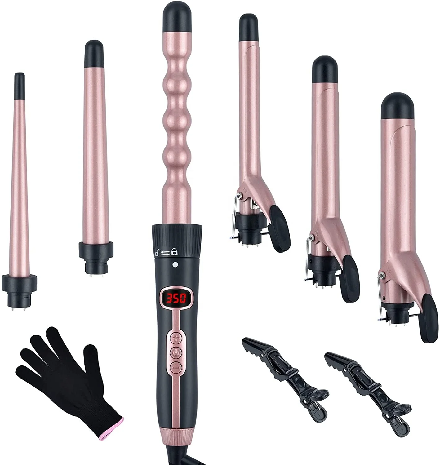 6 in 1 Curling Iron Wand Set -  Hair Curling Iron with 6 Interchangeable Ceramic Barrels(0.35 -1.25) and 90-220C