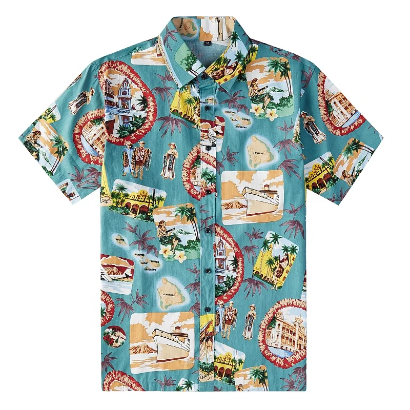 
Новинка 2021, Высококачественная хлопковая гавайская рубашка с короткими рукавами, повседневная мужская пляжная рубашка с принтом 