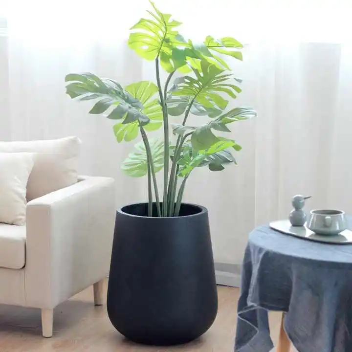 Modern black home decor living room large ceramic cement planter indoor concrete flower pot with drainage hole