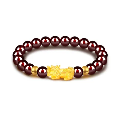 Obsidian six-character mantra bracelet pure copper solid sand gold brave bracelet