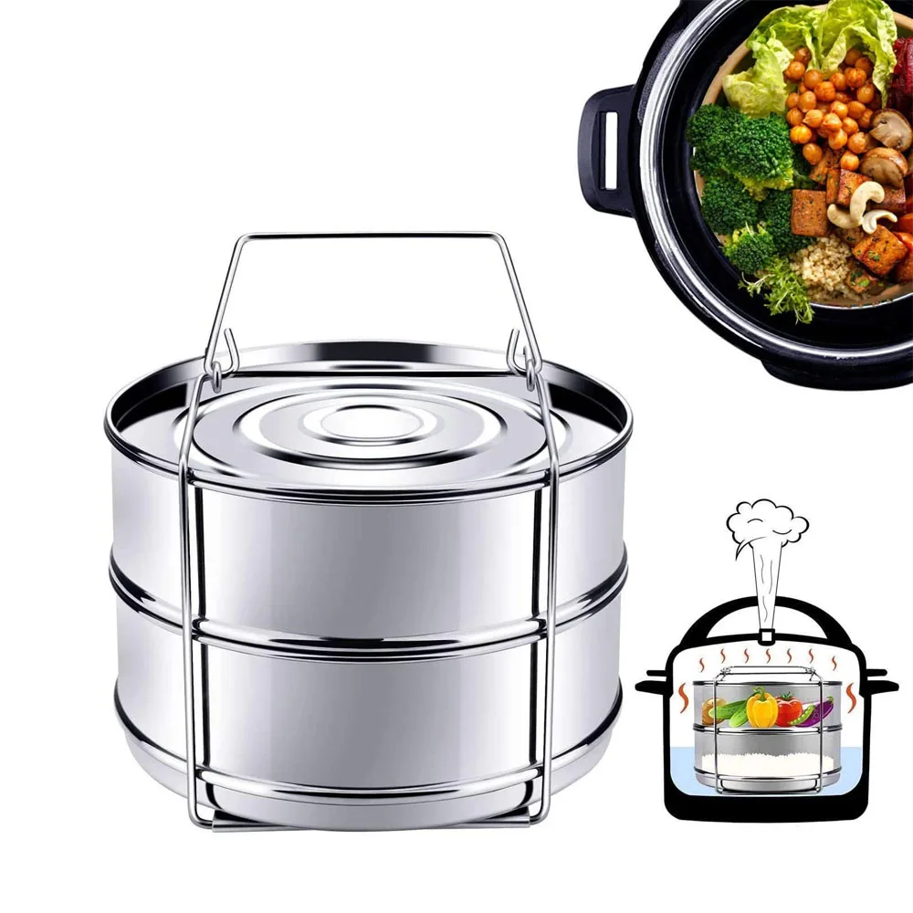 Stackable 2 Layer Stainless Steel Steamer Insert Pan for Pressure Cooker