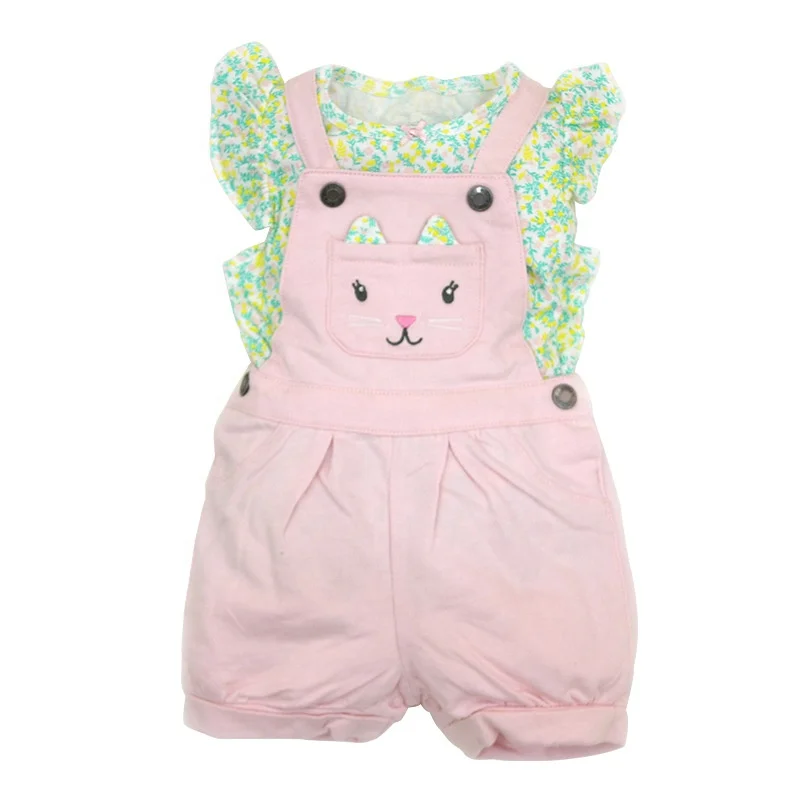 Fashion Design 2PCS Baby Romper Overalls Summer Cotton Jumpsuit Wholesale Baby Clothes With T Shirt Set