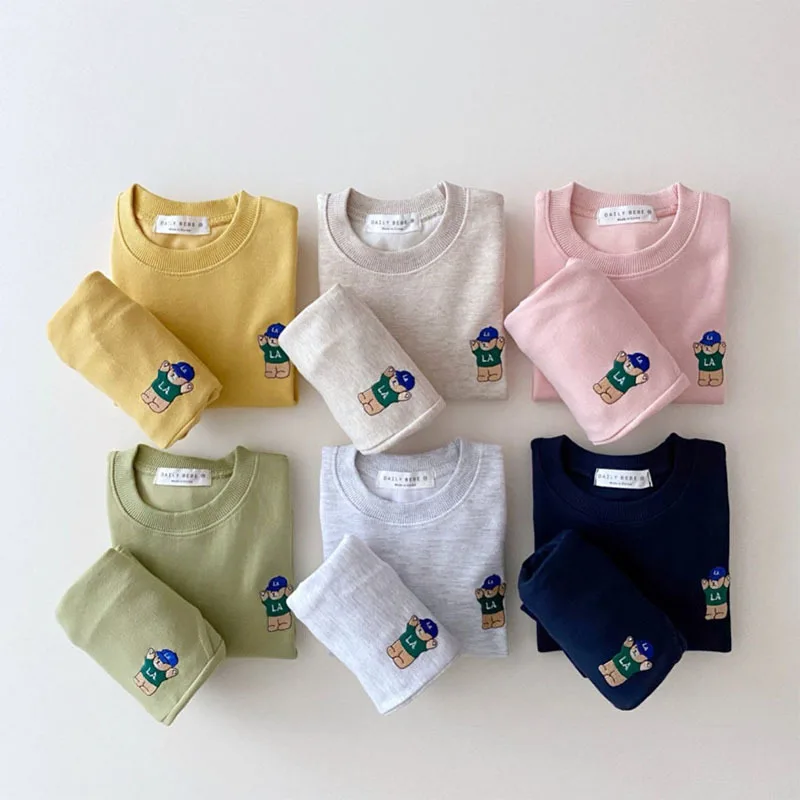 Wholesale Boys And Girls Clothing Sets Long Sleeve Sports Outdoor Wear Tracksuits Boys And Girls Bear Embroidery Kids T